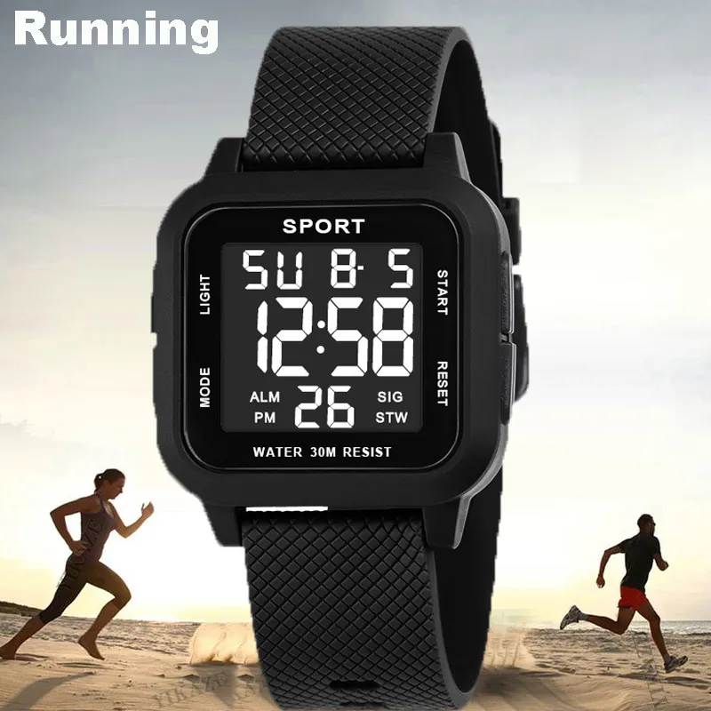 Black Sports Watch Men's Digit - Digital Alarm Clock 评论和价格